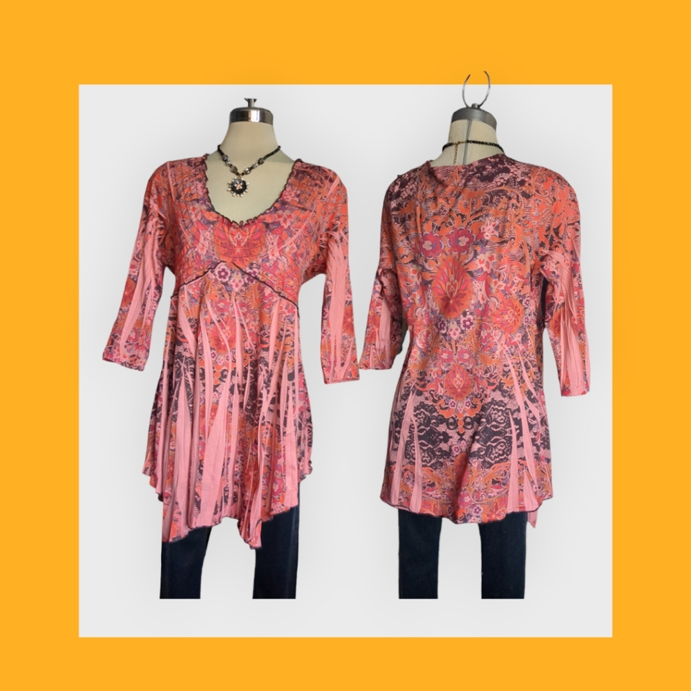 One World Boho Maternity Ethnic print 3/4 sleeves Blouse Size L